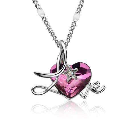 Love Heart Necklace With Swarovski Crystal Adjustable Choker Necklace