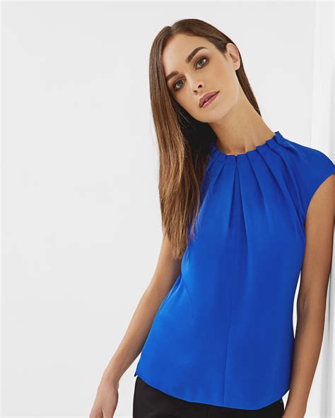 Pleated High Neck Top Bright Blue Tops And T Shirts Ted Baker Row