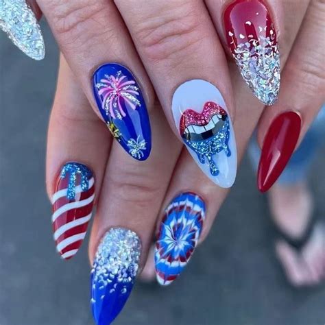 TUITOONM Independence Day Flag Fake Nail Art Nails Wear Nails 24-Piece
