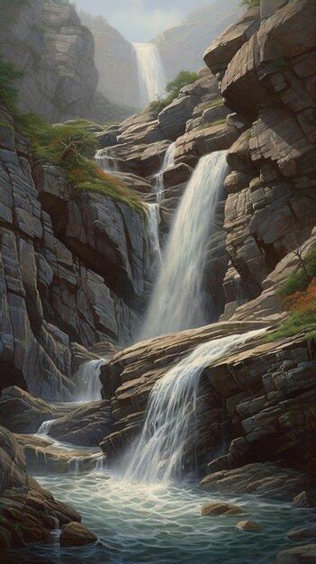 Premium AI Image | A painting of a waterfall by the author