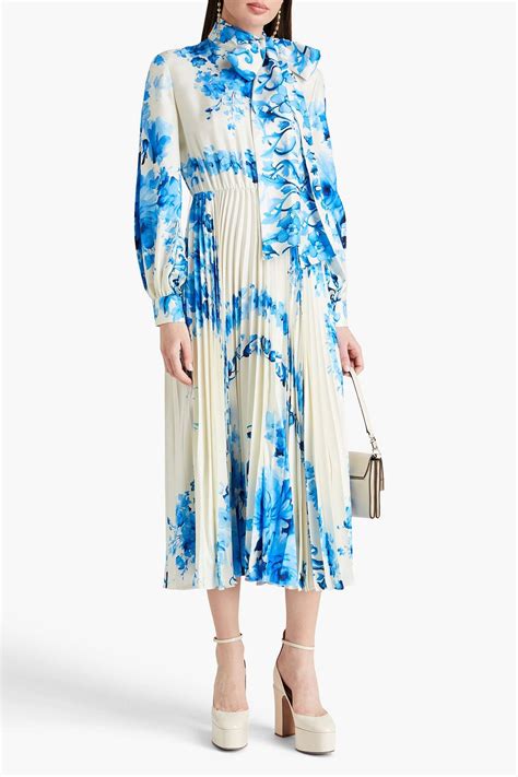 Valentino Garavani Pussy Bow Floral Print Silk Twill Midi Dress The