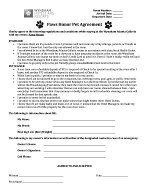 Pet Agreement For Hotel Fill And Sign Printable Template Online