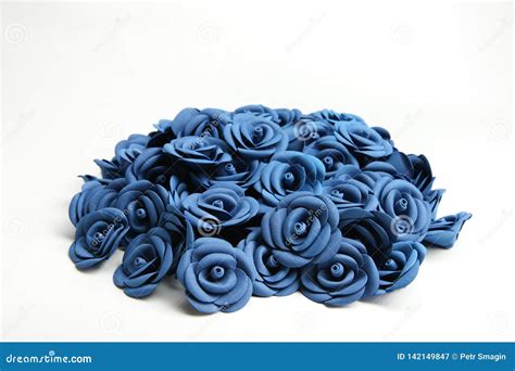 A Bunch Of Blue Roses On White Background Stock Image Image Of