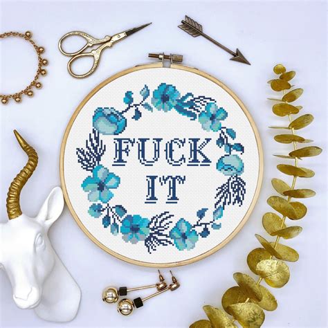Fuck It Floral Cross Stitch Pattern Funny Modern Quote PDF Pattern Etsy