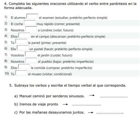 Completa Las Siguientes Oraciones Con El Verbo Entre Par Ntesis Y Los