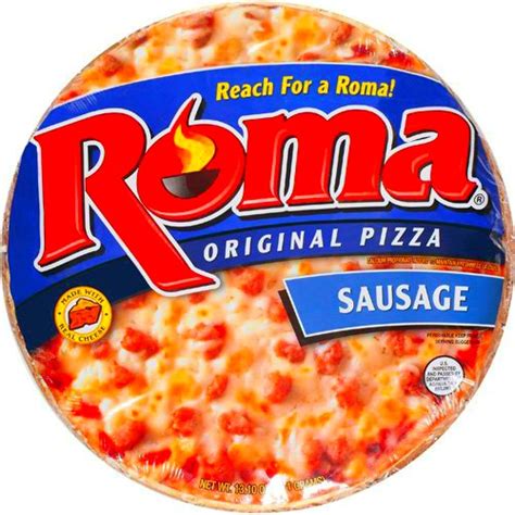 Roma Pizza; Frozen, Easy Baked, Cheese And Meat Topped Crispy Delight!