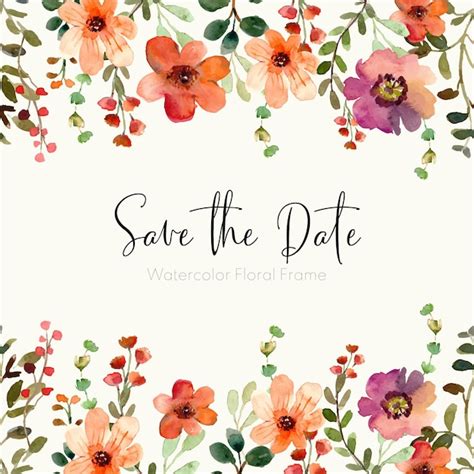 Save the Date Aquarell Blumenrahmen für Frühling und Sommer Premium