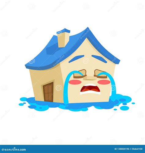 House Flooded Isolated. Crying Home Cartoon Style Vector Stock Vector ...