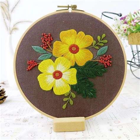 Yellow Orange Flowers Embroidery Kit Free Shipping Boho - Etsy