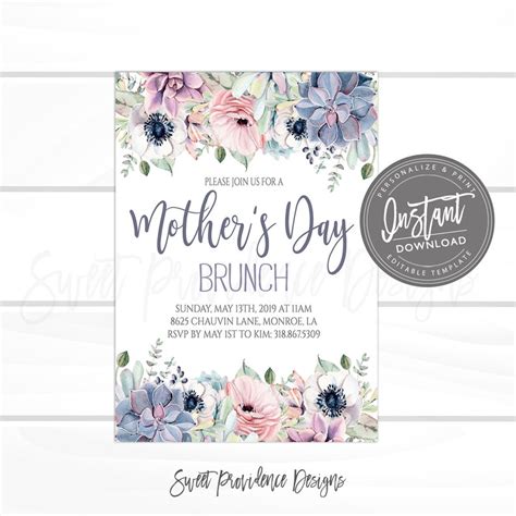 Mother S Day Invitation Editable Church Brunch Invite Etsy