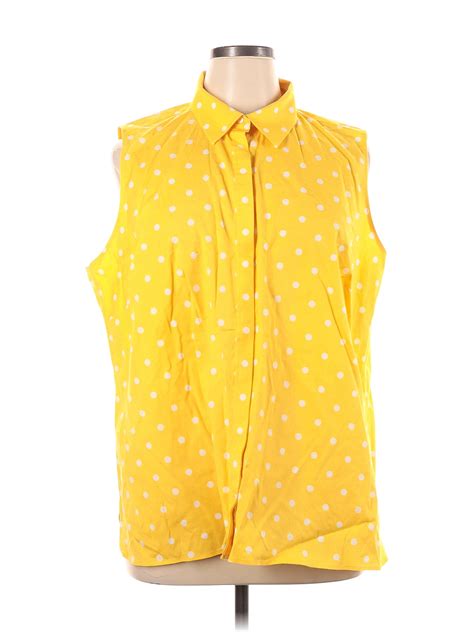 Talbots Polka Dots Yellow Sleeveless Button Down Shirt Size 20 Plus