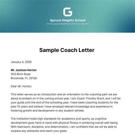 Free Sample Coach Letter Template To Edit Online