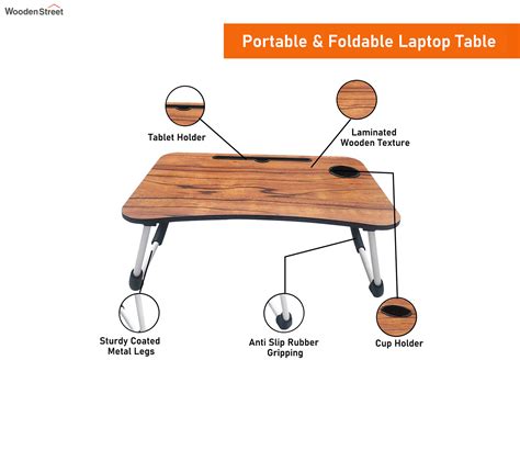 Buy TUD Portable Folding Laptop Table With Cup Holder Brown At 25