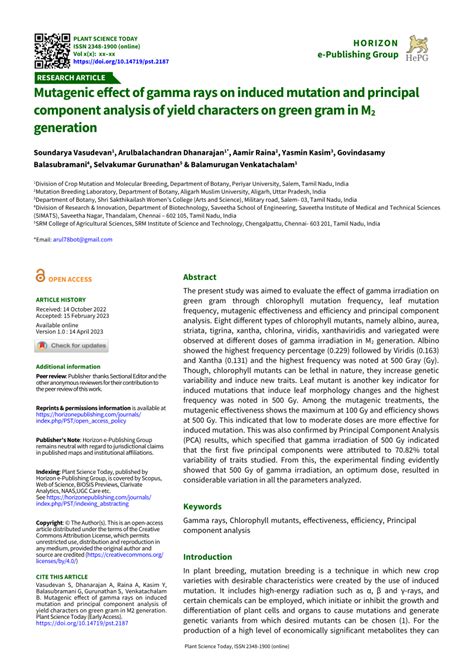 Pdf Mutagenic Effect Of Gamma Rays On Induced Mutation And Principal