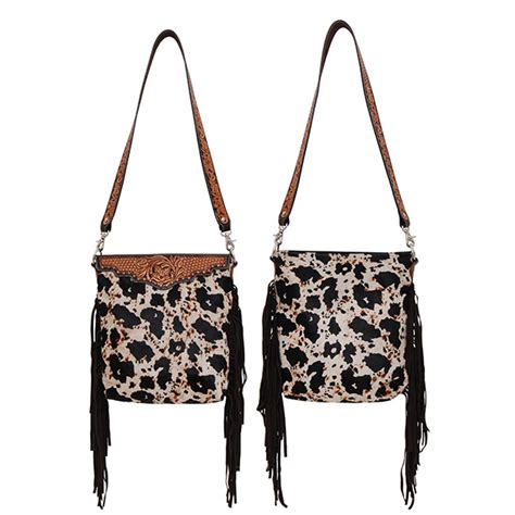 Rafter T Peppered Print Cowhide Crossbody Bag With Tooled Flap Kandn