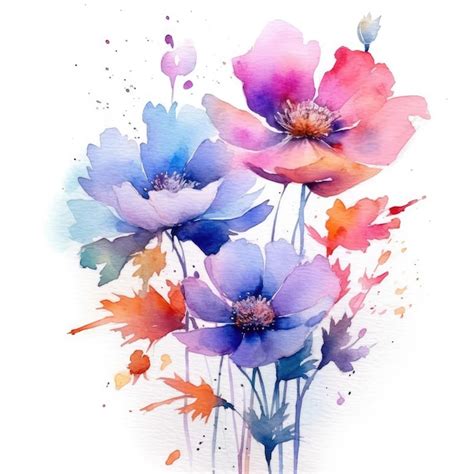 Premium Photo Watercolor Flowers On White Background