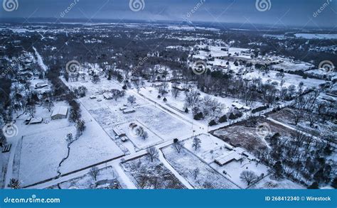 Scenic Aerial View of a Snowy Town at Sunset Stock Photo - Image of ...