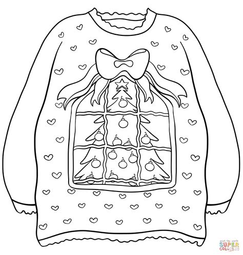 Sweater With Christmas Tree Coloring Page Free Printable Coloring Pages