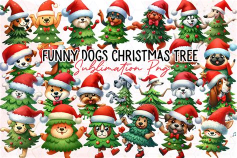 Funny Dogs Christmas Tree Clipart Png Graphic By Little Lady Design