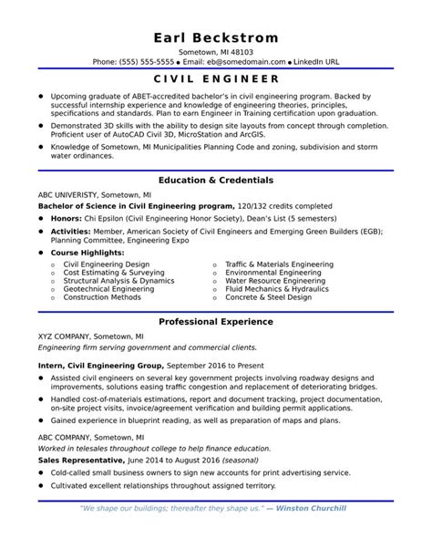 Sample Entry Level Civil Engineering Resume Civil Engineer Resume