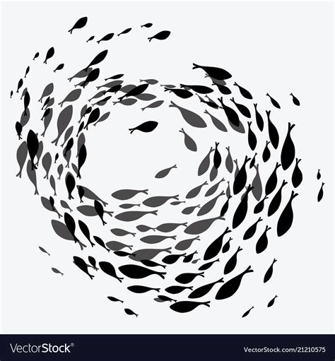 School fish a group silhouette fish swim in Vector Image