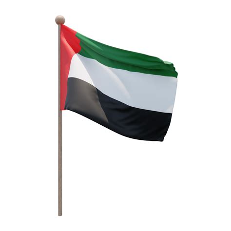 United Arab Emirates 3d Illustration Flag On Pole Wood Flagpole