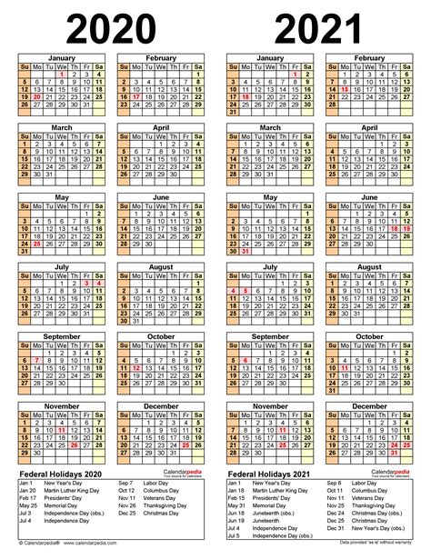 2020 2021 Two Year Calendar Free Printable Word Templates