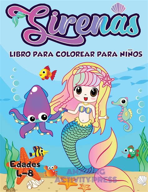 Libro de colorear de sirena para niños de 4 a 8 años más de 40 páginas