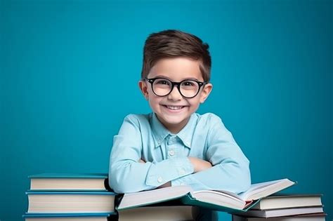 Premium Photo Portrait Of A Happy Child Little Boy With Glasses