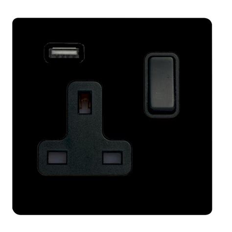 Hamilton Hartland Cfx Colours Jet Black 1 Gang 13a Single Pole Switched Socket And 21a Usb Type