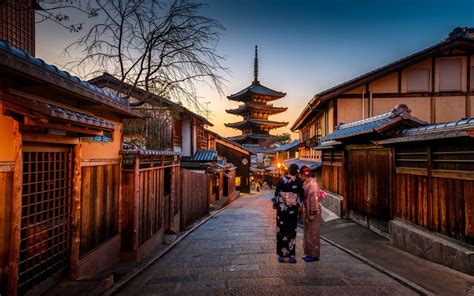 Download Wallpapers Kyoto Pagoda Evening Japanese Temple Sunset