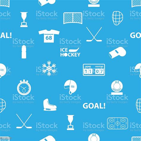 Ice Hockey Sport Icons Blue And White Seamless Pattern Eps10 Stock