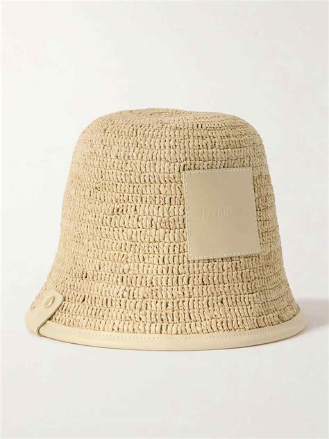 JACQUEMUS Le Bob Soli Leather Trimmed Raffia Bucket Hat The Fashion Tips