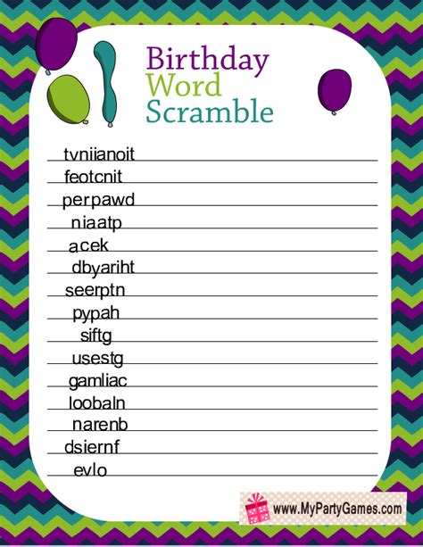 Birthday Word Scramble