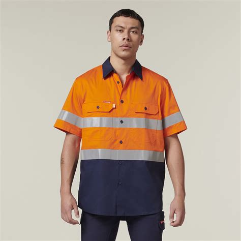 Short Sleeve Hi Vis 2 Tone Taped Vented Shirt Hard Yakka Australia