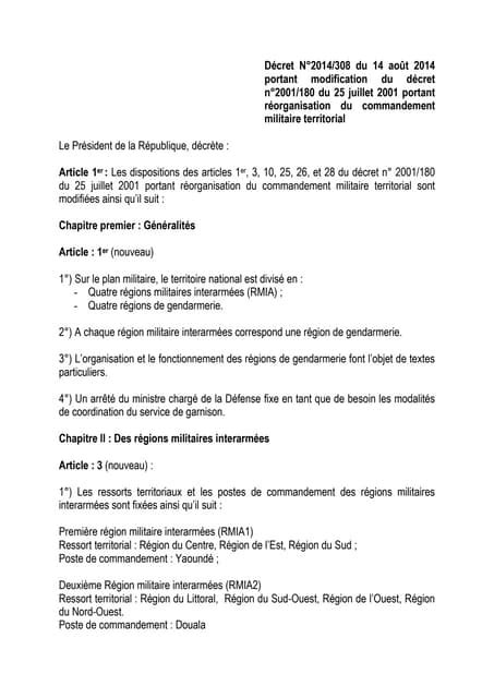 Paul Biya Cameroun Décret N°2014308 Du 14 Août 2014 Portant