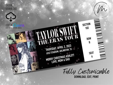 Editable Printable Taylor Swift The Era Tour Concert Ticket Etsy