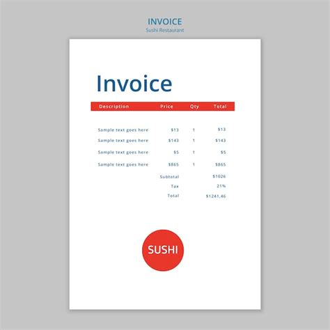 Premium PSD Flat Design Sushi Restaurant Invoice Template