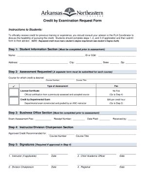 Fillable Online Anc Credit By Examination Request Form Ancedu Fax