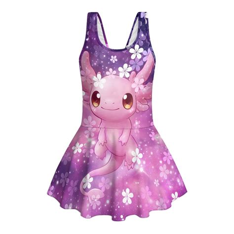 Psesaysky Big Girls Swimsuit with Skirt One Piece Pink Axolotl Bathing
