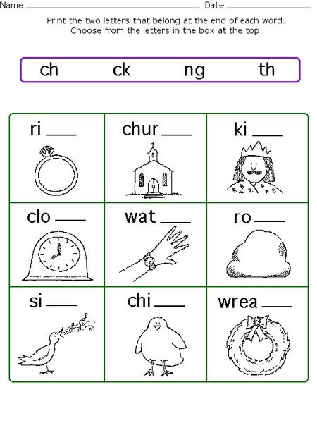 Free Worksheets For Consonant Digraphs Ch Sh Wh Th