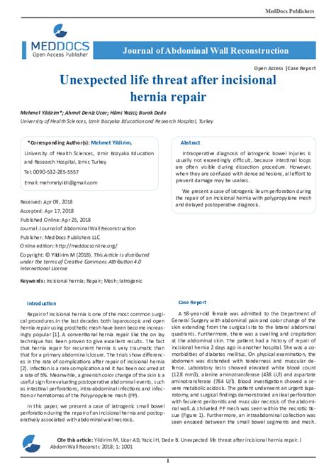 Pdf Unexpected Life Threat After Incisional Hernia Repair Burak