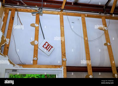 Process Of Removing Old Damaged Plasterboard Drywall During House