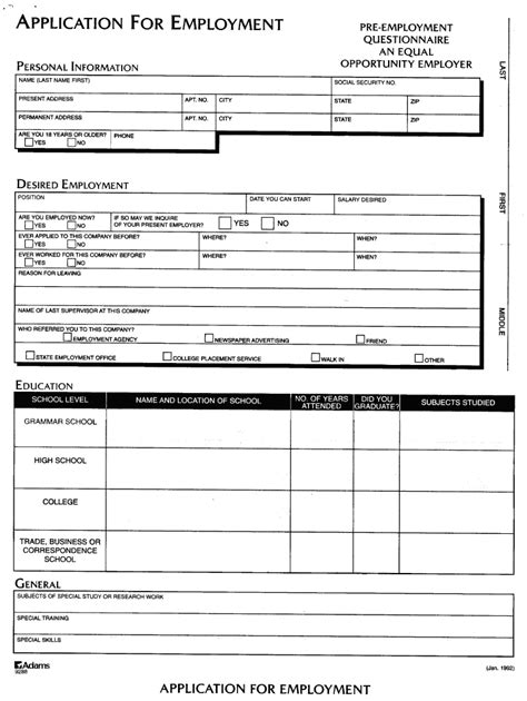 Application For Employment Pre Employment Questionnaire Fill Online Printable Fillable