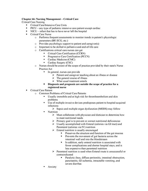 Critical Care Nursing Notes Med Surg Chapter Nursing