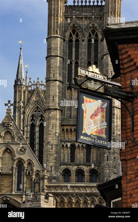 The 'Magna Carta' pub and Lincoln Cathedral Stock Photo - Alamy