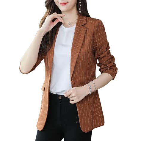 High Quality Plus Size Vertical Striped Ladys Fashion Office Suit Women Slim Fit Formal Blazer