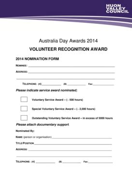 Fillable Online Huonvalley Tas Gov Nomination Form For Voluntary