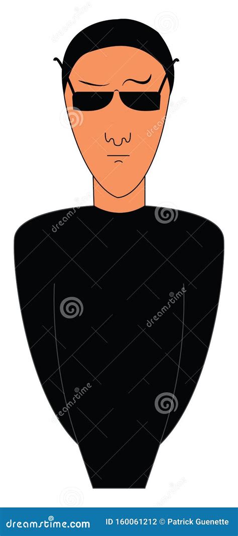 Security Guard Dressed In Black With Black Sunglasses Vector