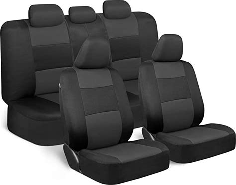 Bdk Polypro Car Seat Covers Full Set In Charcoal On Black Front And Rear Split Bench Seat